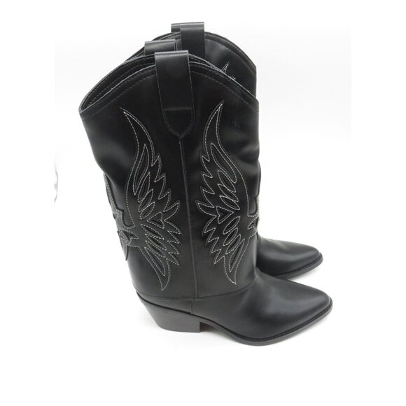 Nine West Women's Black Cowboy Boot Embroidered Wings Florals Size 6.5 NEW - Picture 7 of 7